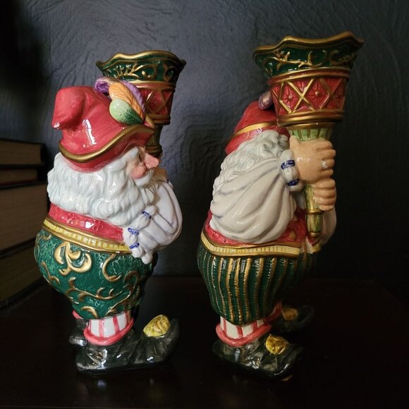 Vintage Fitz and Floyd Christmas Court Santa Elf Torch Candle Holder Pair - Picture 2 of 11